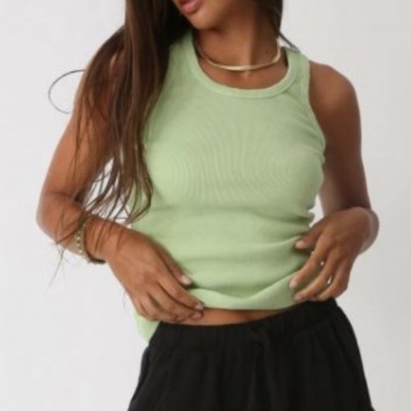 ELECTRIC & ROSE - Sinclair Stretch Ribbed Tank in Green - Picture 5 of 7